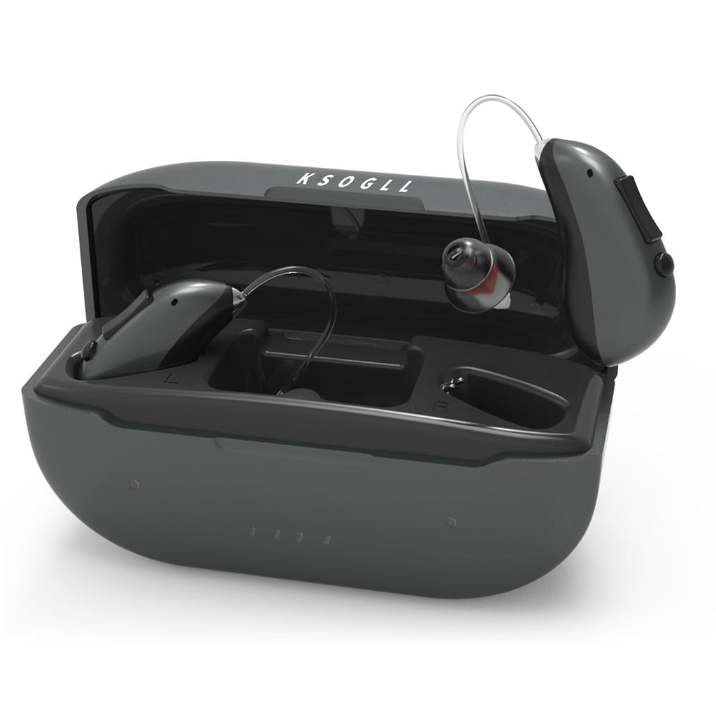 Rechargeable Clear Sound BTE Hearing Aids, Light and Invisible Design Hearing Amplifiers with 16-Channel Digital Chips Noise Cancellation and Volume Control-Black