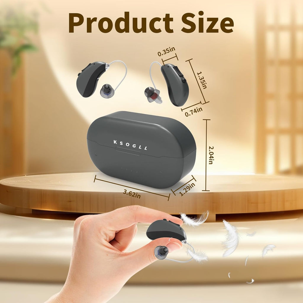 Rechargeable Clear Sound BTE Hearing Aids, Light and Invisible Design Hearing Amplifiers with 16-Channel Digital Chips Noise Cancellation and Volume Control-Black