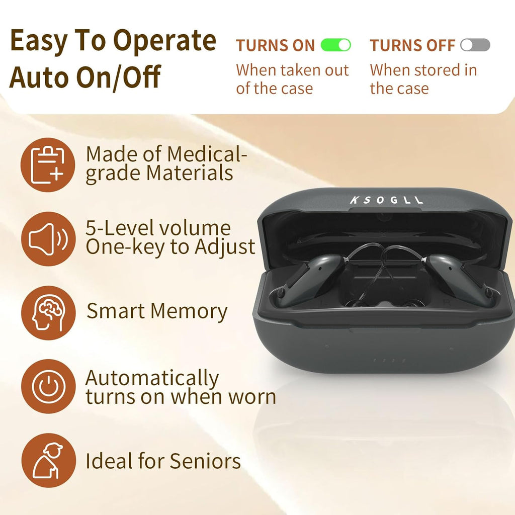 Rechargeable Clear Sound BTE Hearing Aids, Light and Invisible Design Hearing Amplifiers with 16-Channel Digital Chips Noise Cancellation and Volume Control-Black