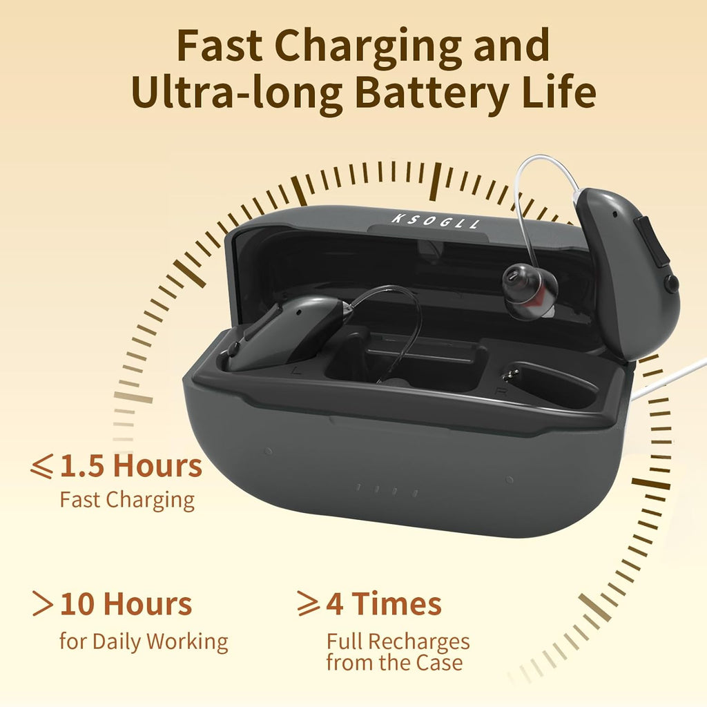 Rechargeable Clear Sound BTE Hearing Aids, Light and Invisible Design Hearing Amplifiers with 16-Channel Digital Chips Noise Cancellation and Volume Control-Black
