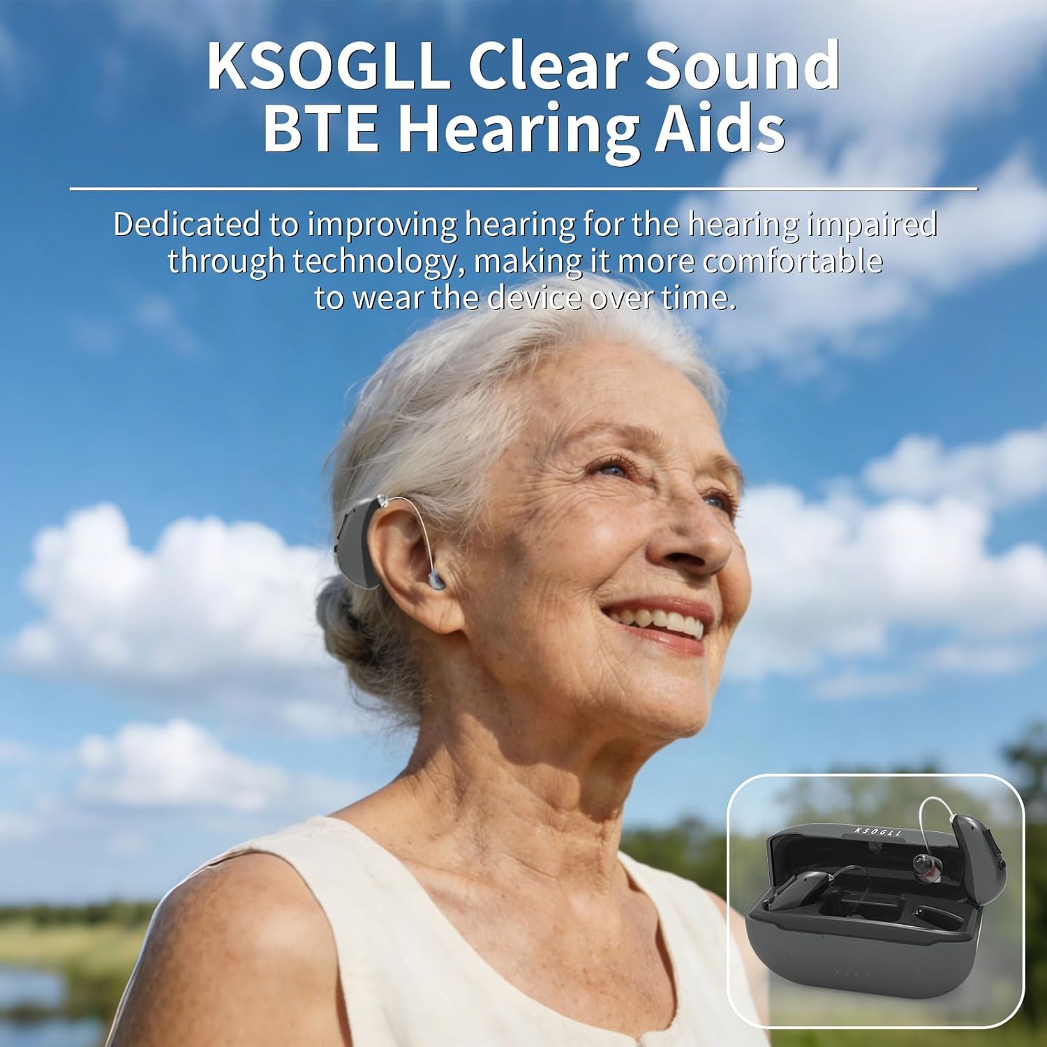 Rechargeable Clear Sound BTE Hearing Aids, Light and Invisible Design Hearing Amplifiers with 16-Channel Digital Chips Noise Cancellation and Volume Control-Black