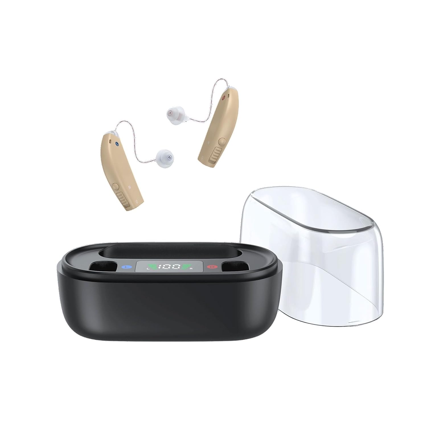 Amplificadores auditivos recargables: audífonos de sonido claro para personas mayores con 5 controles de volumen y cancelación de ruido, 4 tipos de modos (beige)