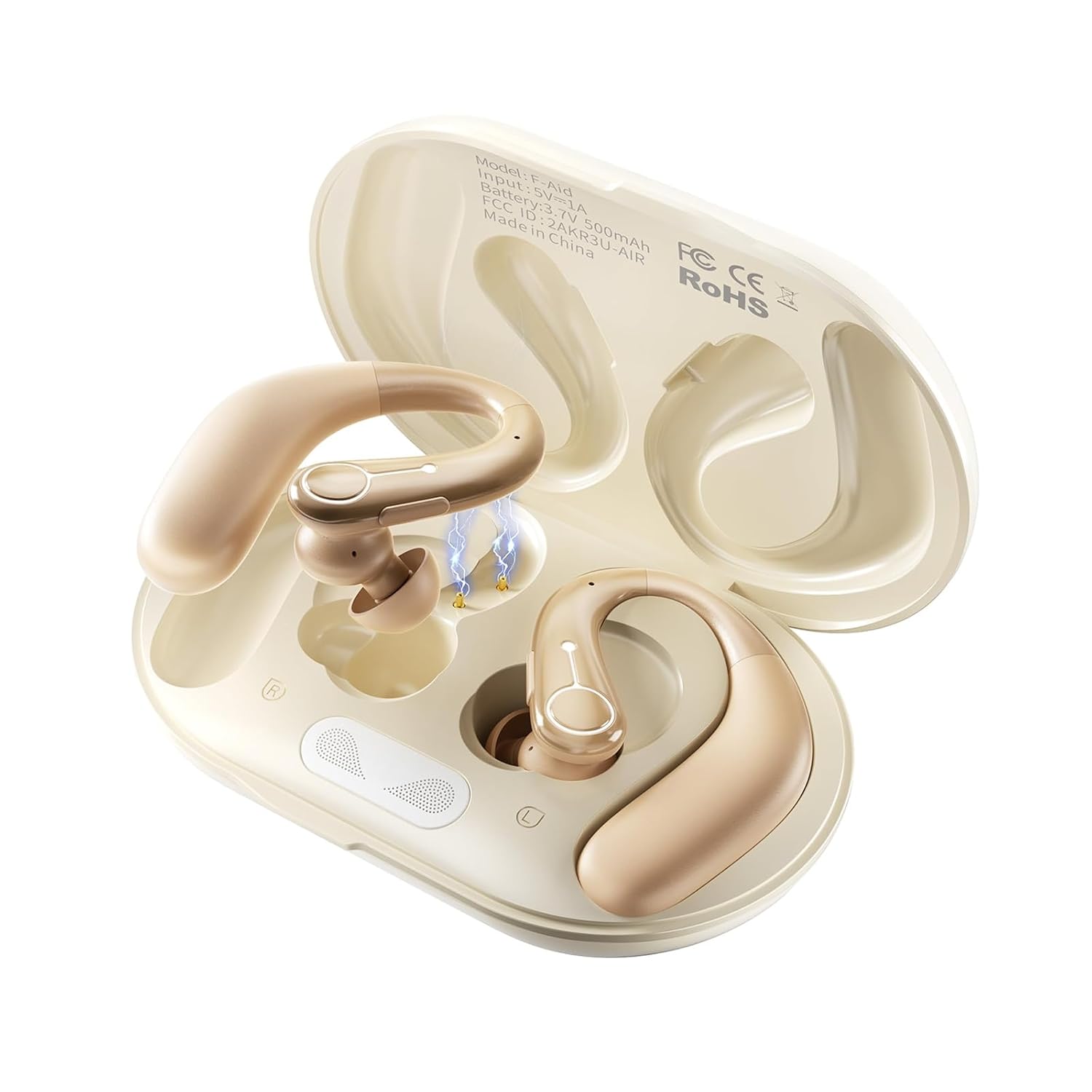 Clear Sound Hearing Aids for Seniors, Rechargeable Hearing Aid with APP and Bluetooth, 5 Levels of Volume Automatic Noise Cancellation（Beige）