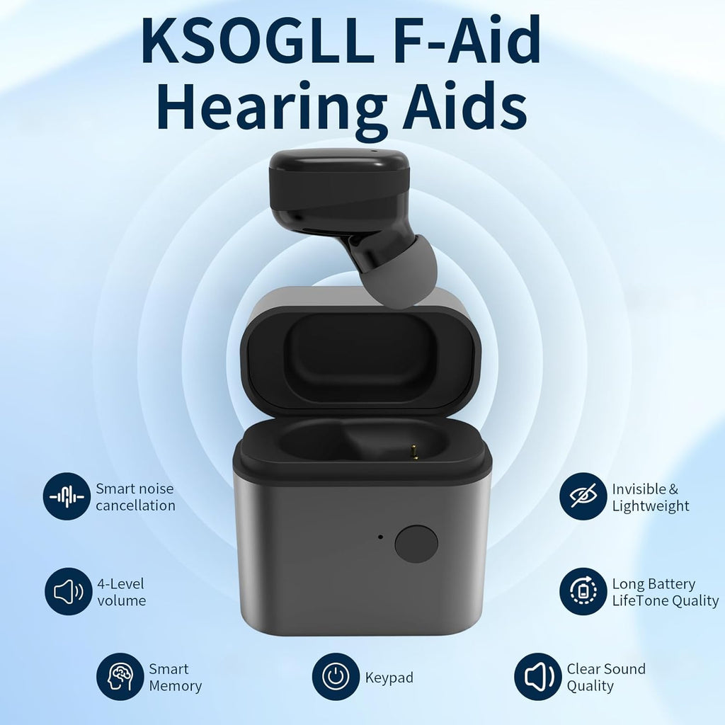 Rechargeable Hearing Aids for Hearing Loss, 4 Levels of Volume Adjustment, Hearing Amplifiers for Seniors with Clear Sound（Black）