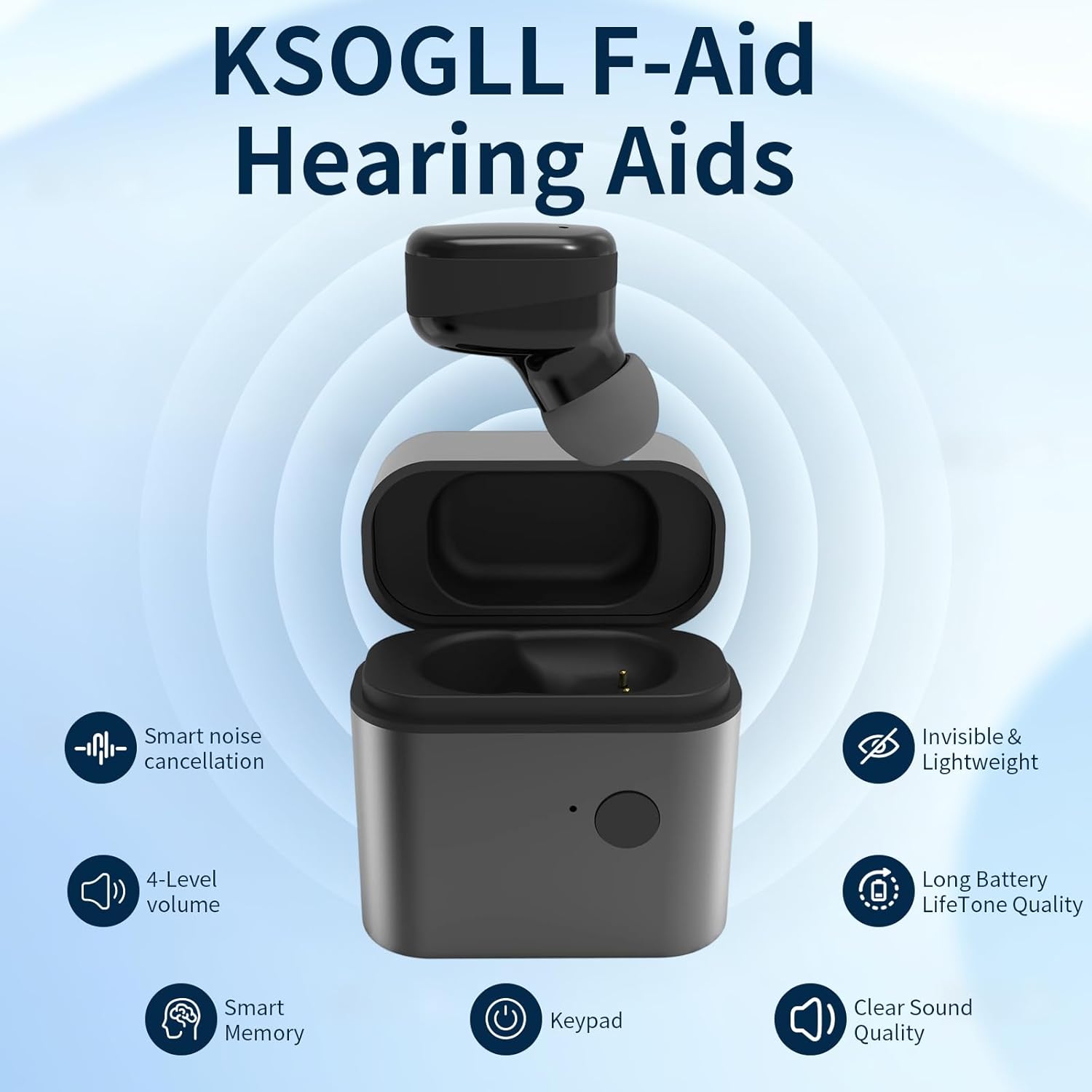 Rechargeable Hearing Aids for Hearing Loss, 4 Levels of Volume Adjustment, Hearing Amplifiers for Seniors with Clear Sound（Black）