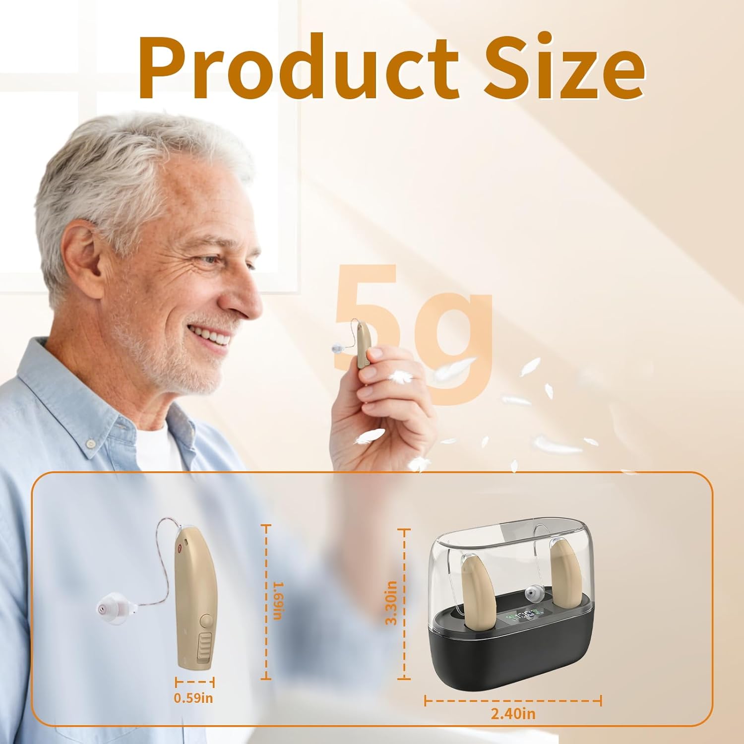 Amplificadores auditivos recargables: audífonos de sonido claro para personas mayores con 5 controles de volumen y cancelación de ruido, 4 tipos de modos (beige)