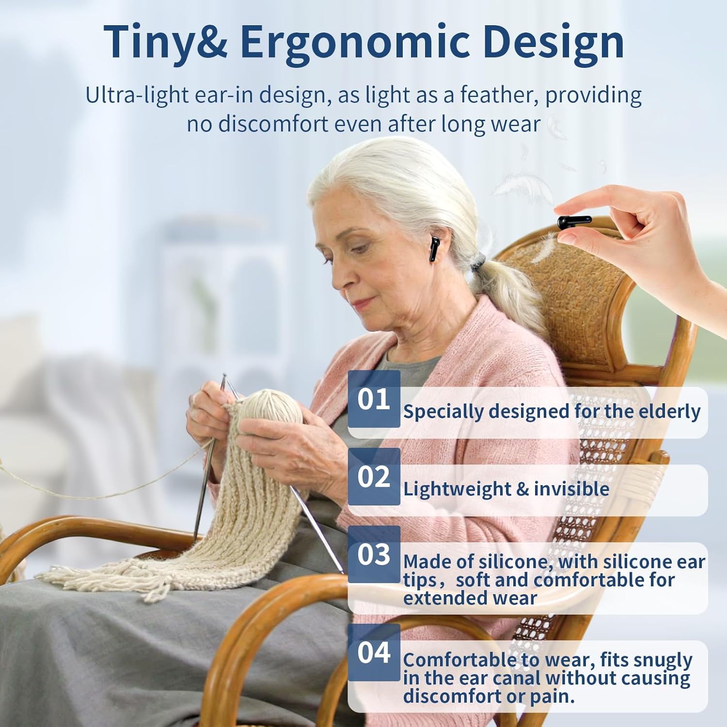 Audífonos de sonido claro para personas mayores, amplificadores auditivos de diseño ligero e invisible con cancelación de ruido e indicador, color negro