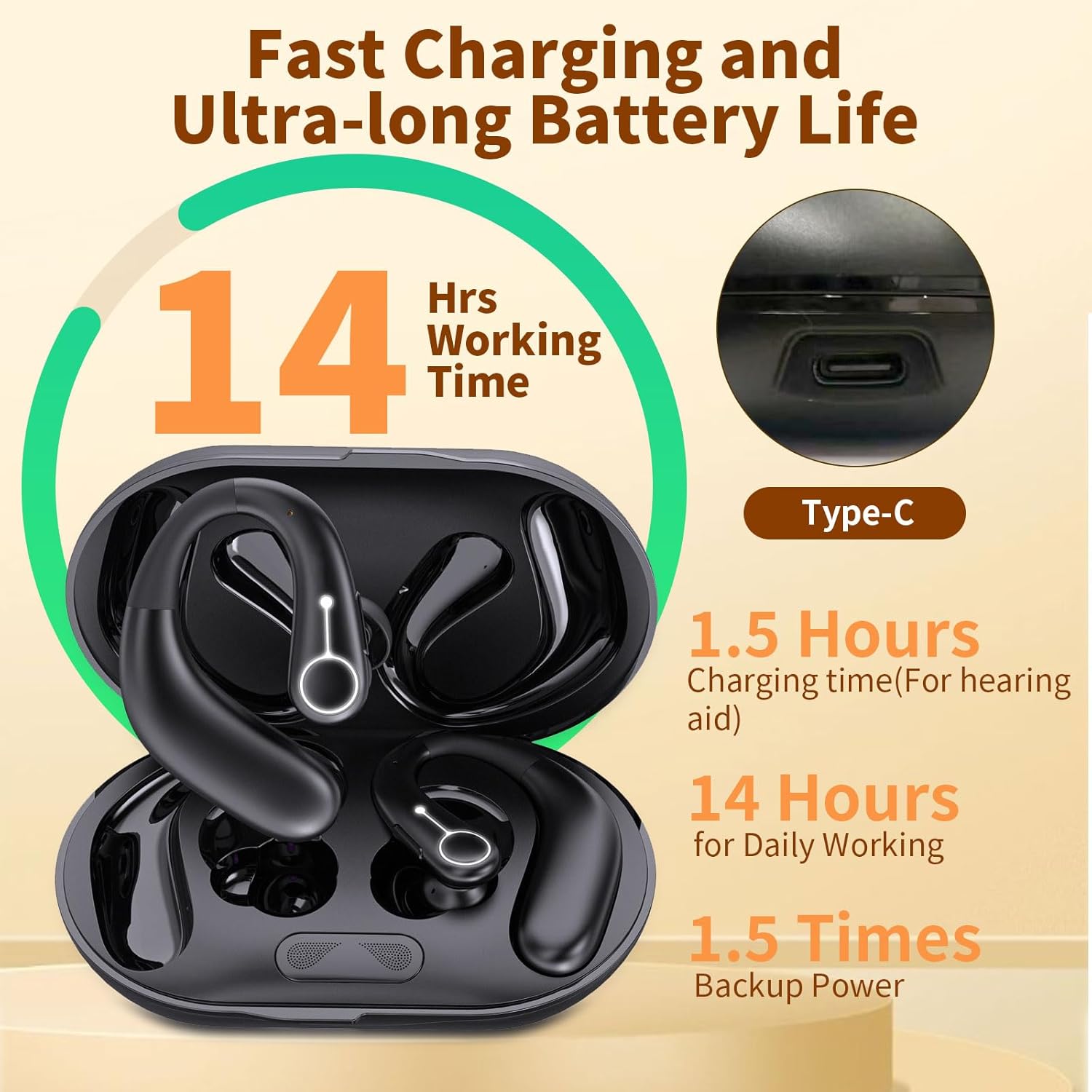 Clear Sound Hearing Aids for Seniors, Rechargeable Hearing Aid with APP and Bluetooth, 5 Levels of Volume Automatic Noise Cancellation（Beige）