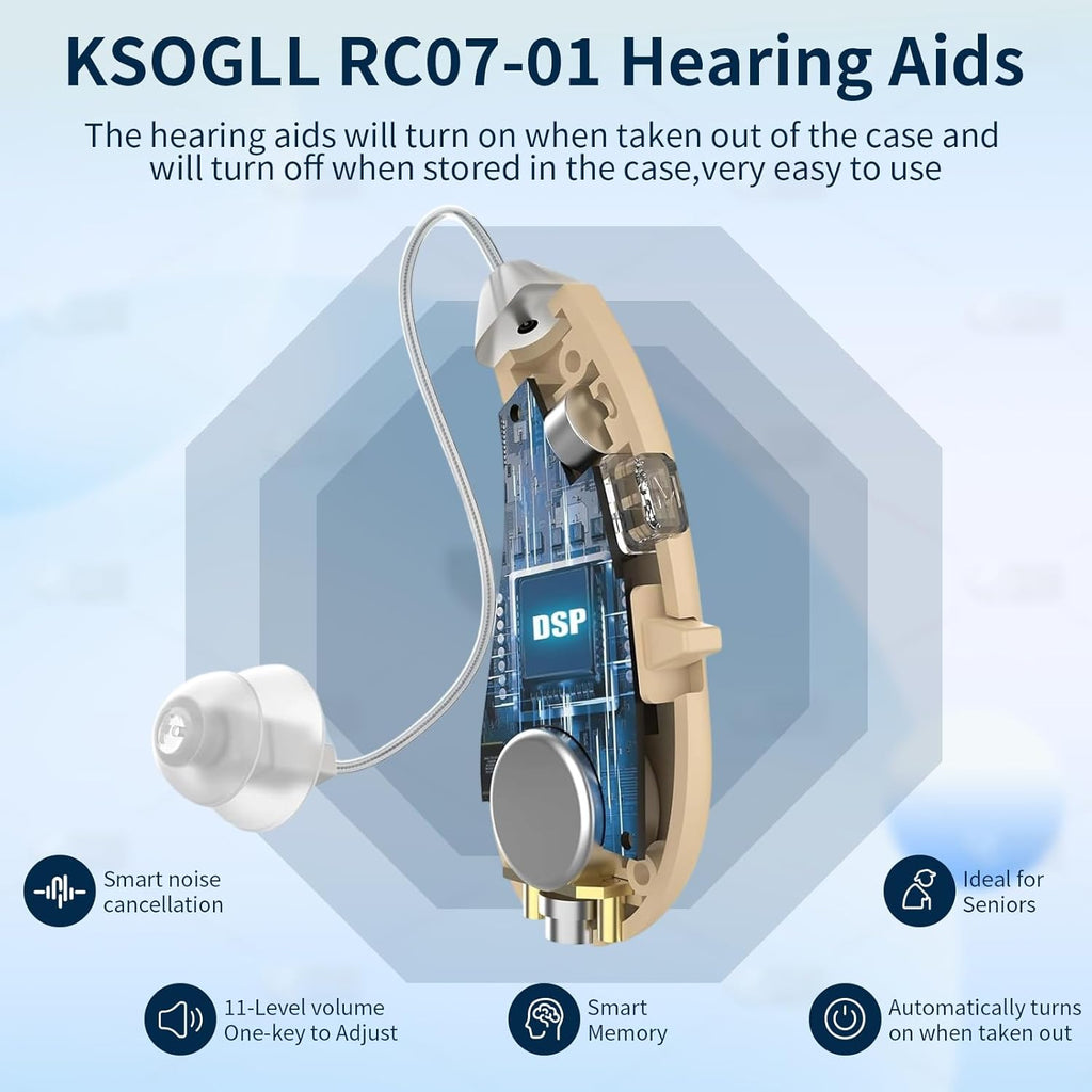 Rechargeable Hearing Aids for Seniors–Clear Sound Hearing Amplifiers with Noise Cancellation and Volume Control, 2H Fast Charging,3 Kinds of Modes for All Situations（Beige）