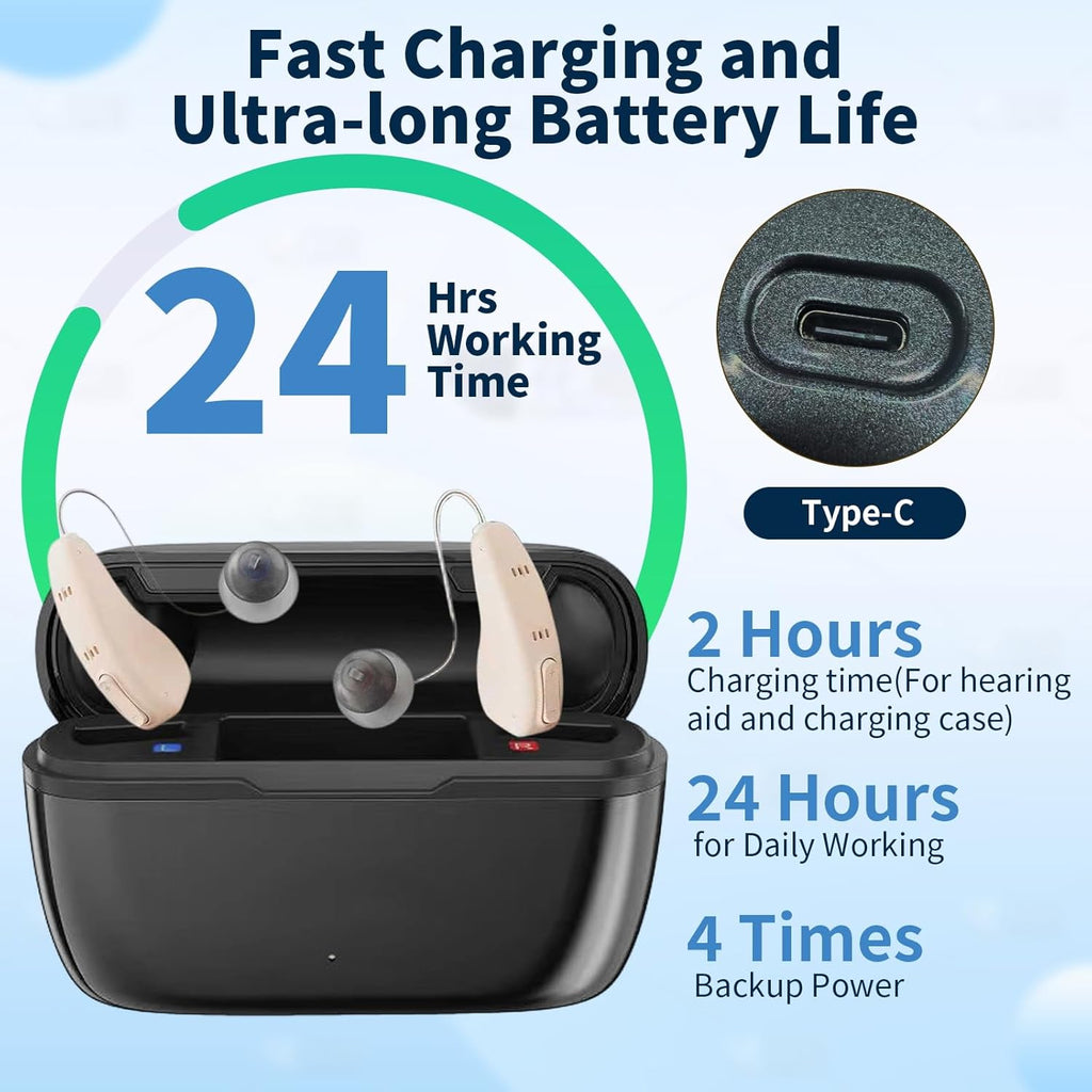 Rechargeable Hearing Aids for Seniors–Clear Sound Hearing Amplifiers with Noise Cancellation and Volume Control, 2H Fast Charging,3 Kinds of Modes for All Situations（Beige）