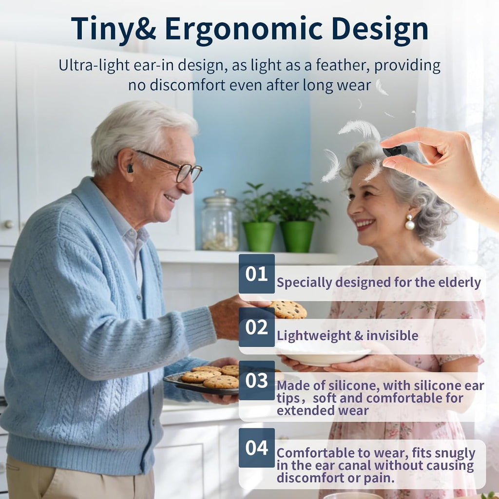 Rechargeable Hearing Aids for Hearing Loss, 4 Levels of Volume Adjustment, Hearing Amplifiers for Seniors with Clear Sound（Black）