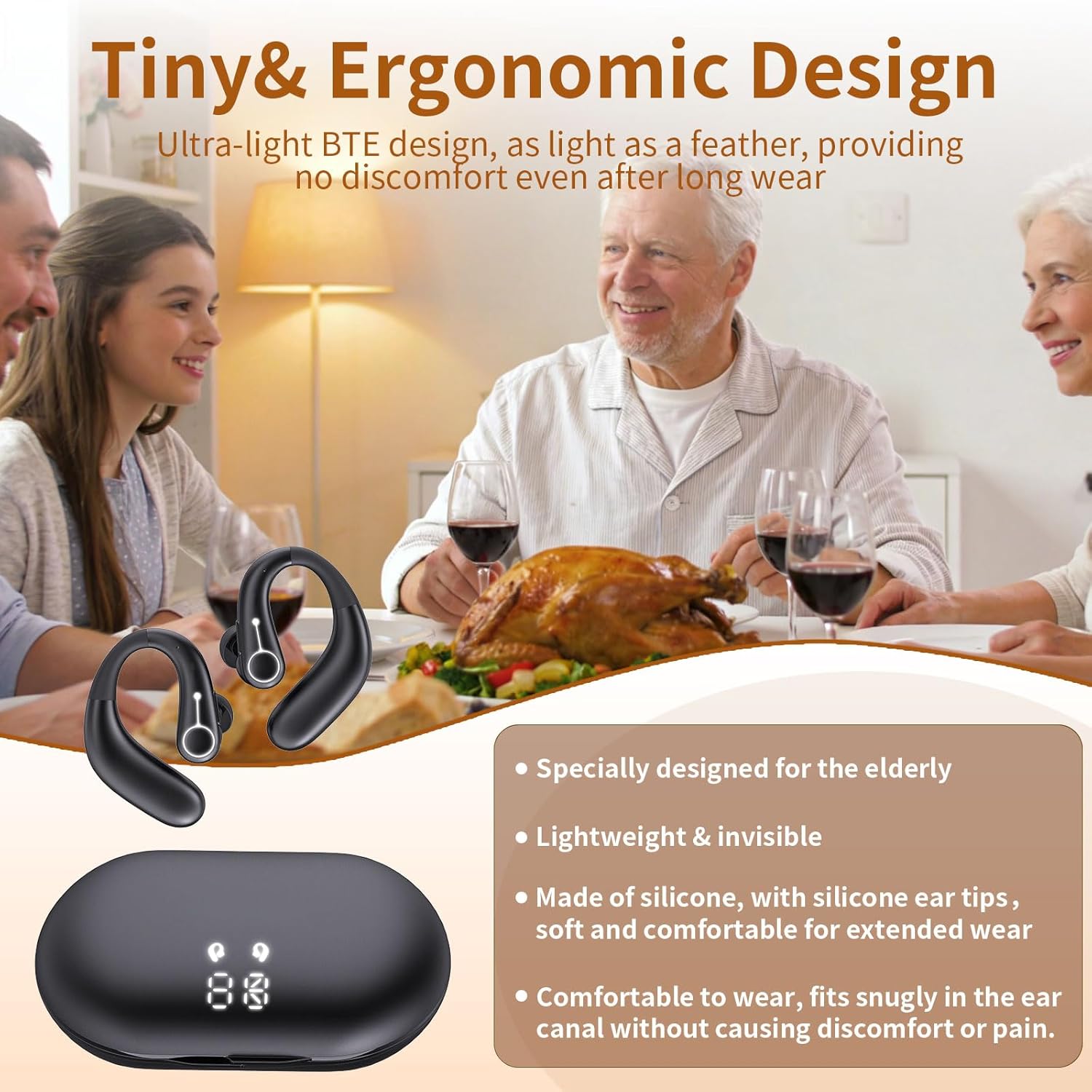 Clear Sound Hearing Aids for Seniors, Rechargeable Hearing Aid with APP and Bluetooth, 5 Levels of Volume Automatic Noise Cancellation（Beige）