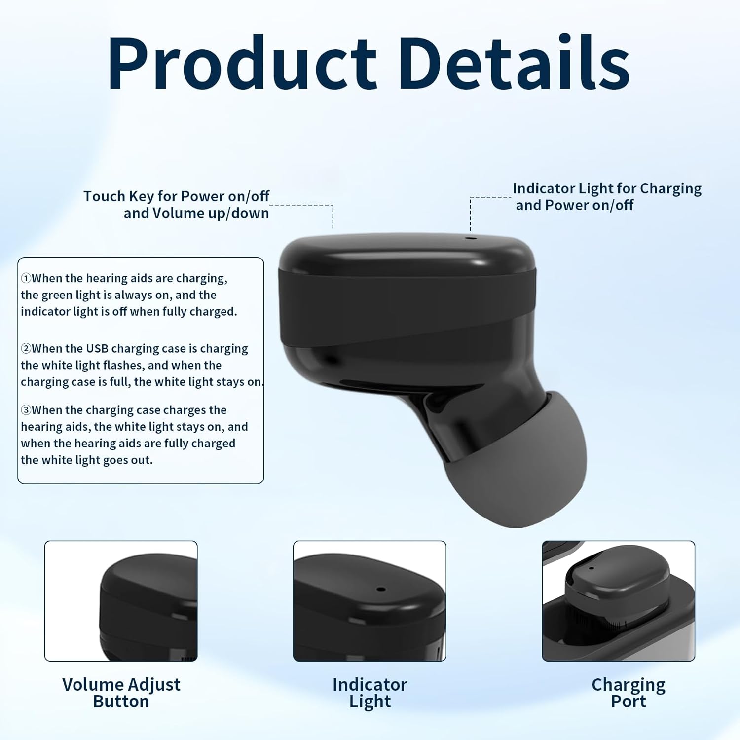 Rechargeable Hearing Aids for Hearing Loss, 4 Levels of Volume Adjustment, Hearing Amplifiers for Seniors with Clear Sound（Black）