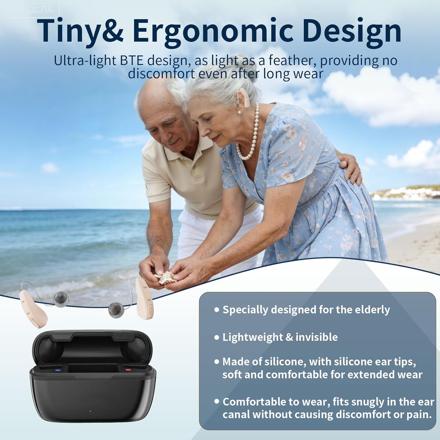 Rechargeable Hearing Aids for Seniors–Clear Sound Hearing Amplifiers with Noise Cancellation and Volume Control, 2H Fast Charging,3 Kinds of Modes for All Situations（Beige）