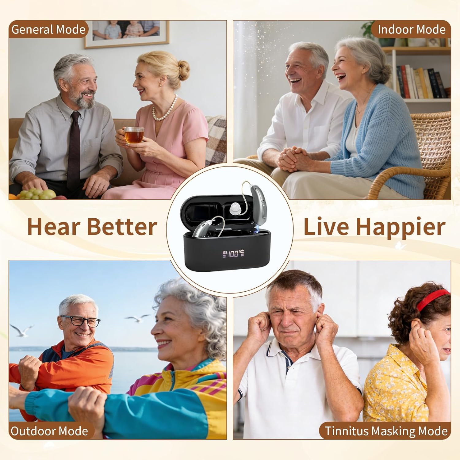 Hearing aid for seniors invisible hearing aids have a 56 hour long battery life and automatic pairing to regulate noisy environments(Black Color) Fdisayer