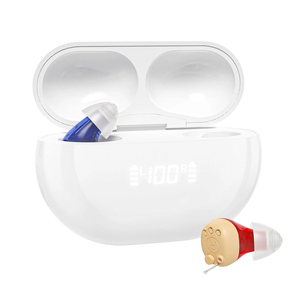 Hearing Aids for Seniors, Clear Sound Hearing Amplifiers for Seniors with Hearing Loss,Intelligent Noise Reduction, Standby 70h,Easy to Use, Comfortable Wearing（White+Red and Blue）