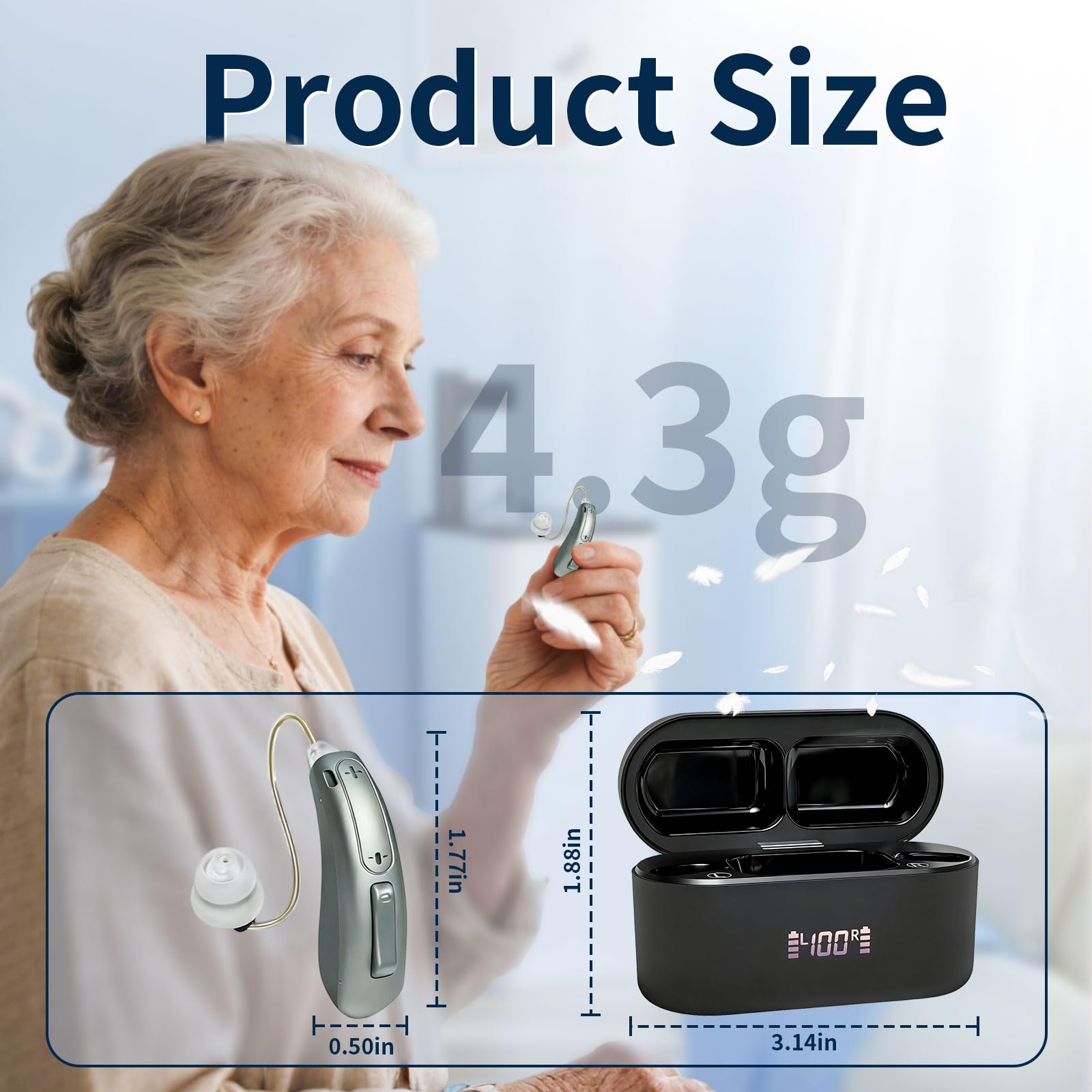 Rechargeable Hearing Aids, Clear Sound Hearing Amplifiers with 7-level Volume Adjust,Up to 14 Hours of Battery Life –Black