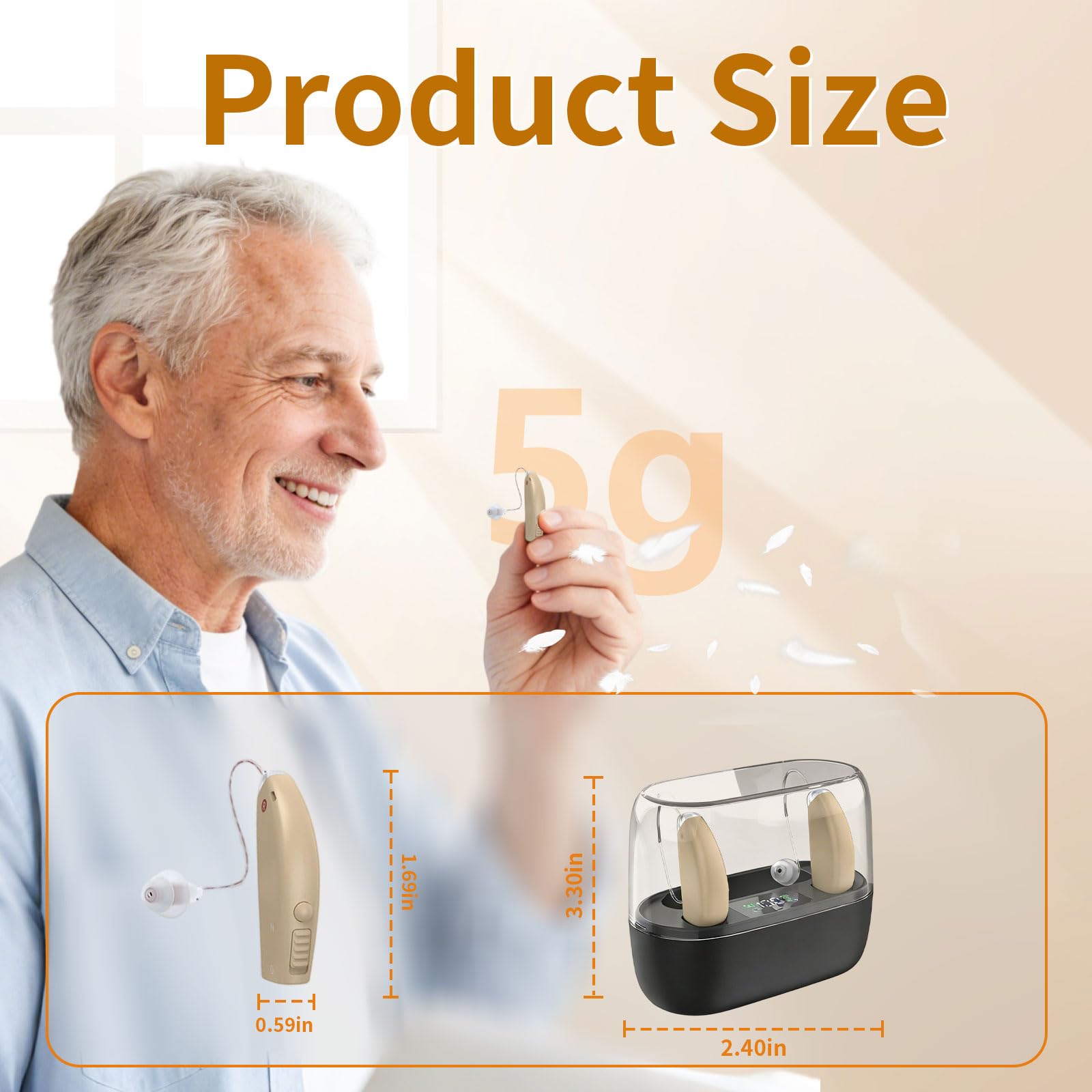 Amplificadores auditivos recargables con cancelación de ruido, audífonos de sonido claro para personas mayores con 5 controles de volumen y 4 tipos de modos (beige)
