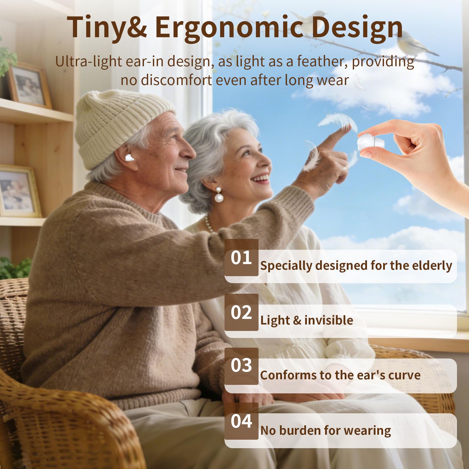 Audífonos invisibles con chips digitales de 16 canales, reducción de ruido dual, amplificadores auditivos de sonido claro para personas mayores con control de volumen, color blanco