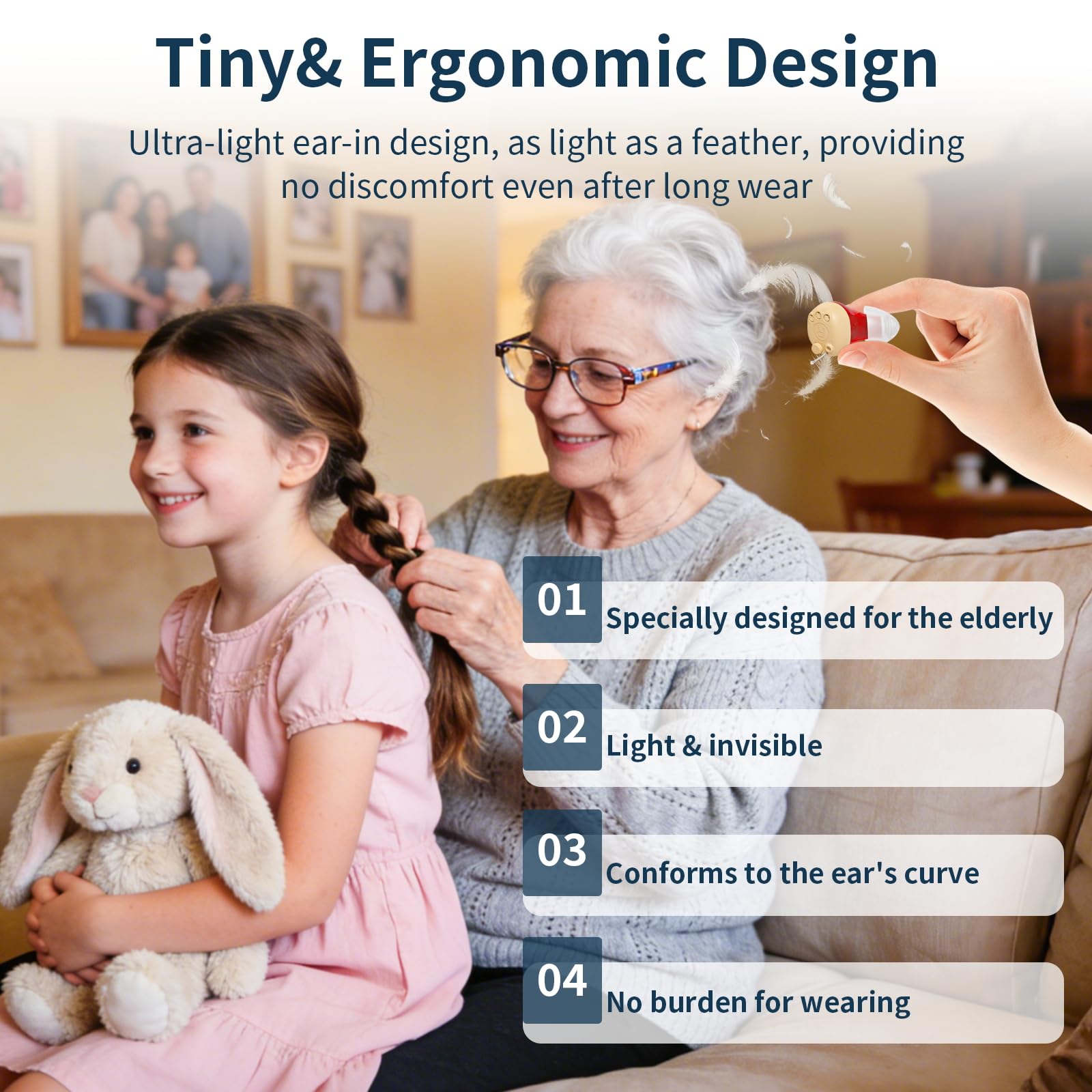 Hearing Aids for Seniors, Clear Sound Hearing Amplifiers for Seniors with Hearing Loss,Intelligent Noise Reduction, Standby 70h,Easy to Use, Comfortable Wearing（White+Red and Blue）