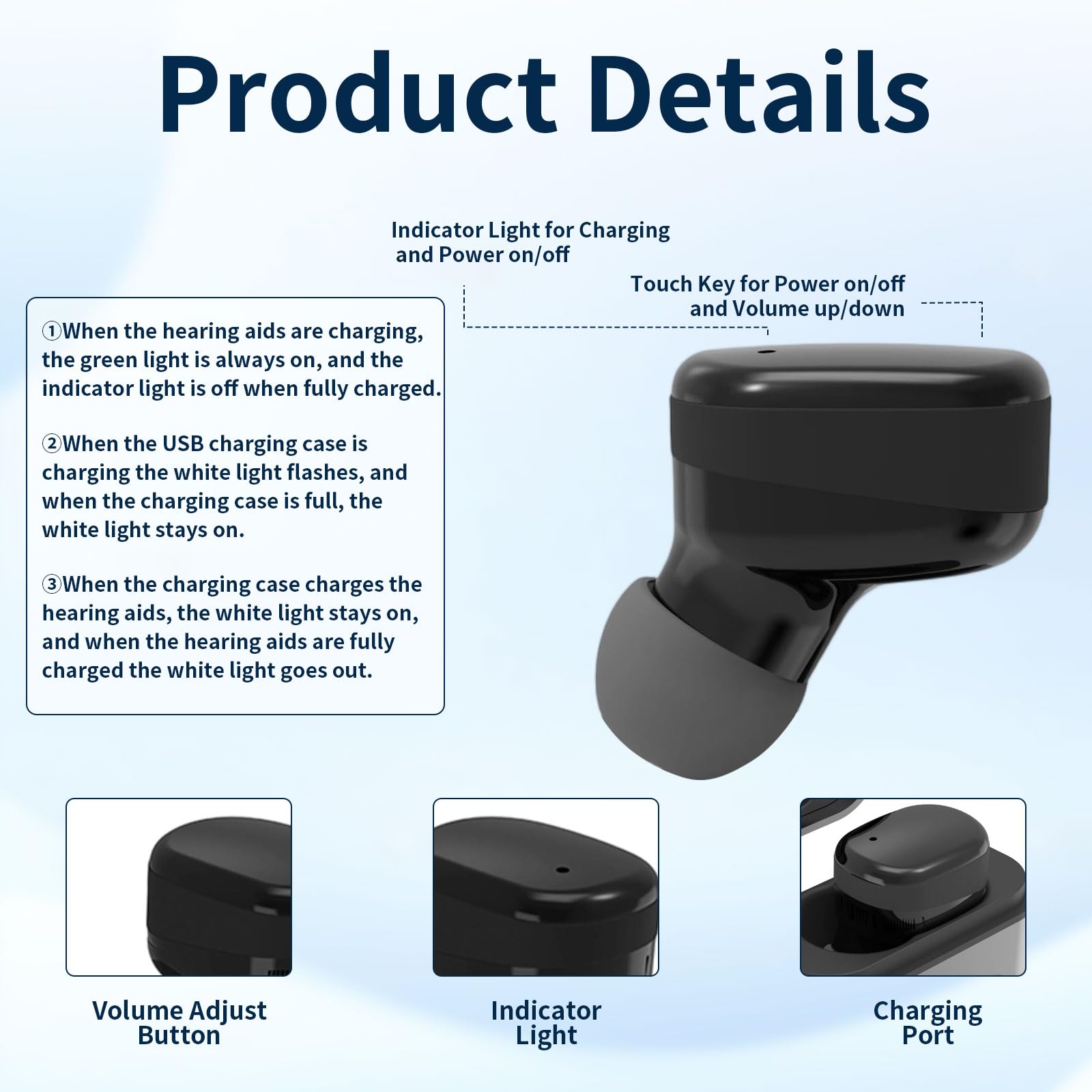 Rechargeable Hearing Amplifiers for Hearing Loss, 4 Levels of Volume Adjustment, Hearing Aids for Seniors with Clear Sound-Black