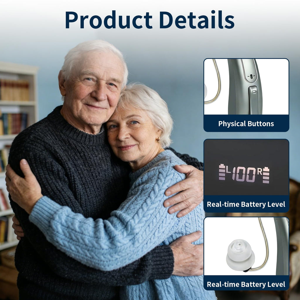 Rechargeable Hearing Aids, Clear Sound Hearing Amplifiers with 7-level Volume Adjust,Up to 14 Hours of Battery Life –Black