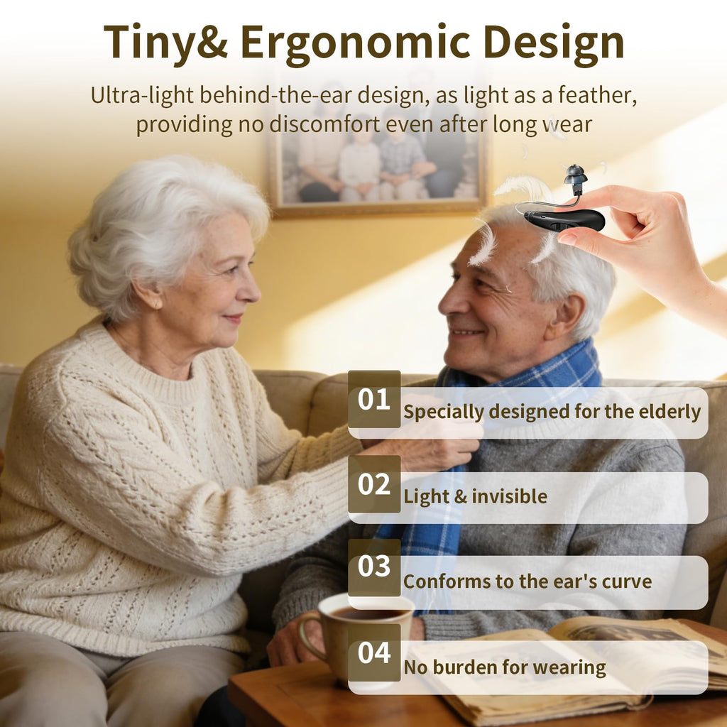 Clear Sound Hearing Aids for Seniors Rechargeable with Noise Cancelling, Hearing Amplifier with 9 Levels of Volume Adjustment, Easy to Use (Black)