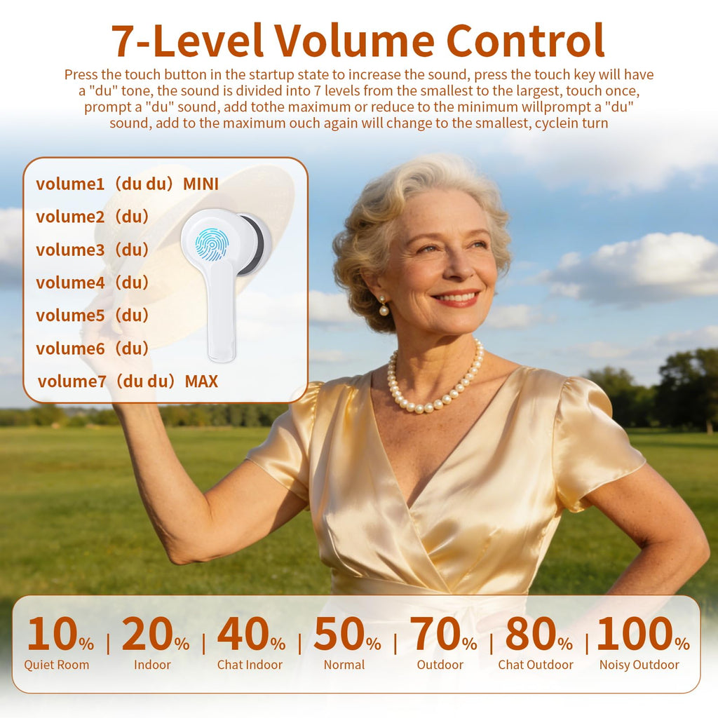 Clear Sound Hearing Aids for Seniors & Adults - Rechargeable Hearing Amplifiers with Noise Cancellation, 7-Level Volume Adjustment & Memory, Comfortable Wearing All Day, 8+ Hours Battery Life