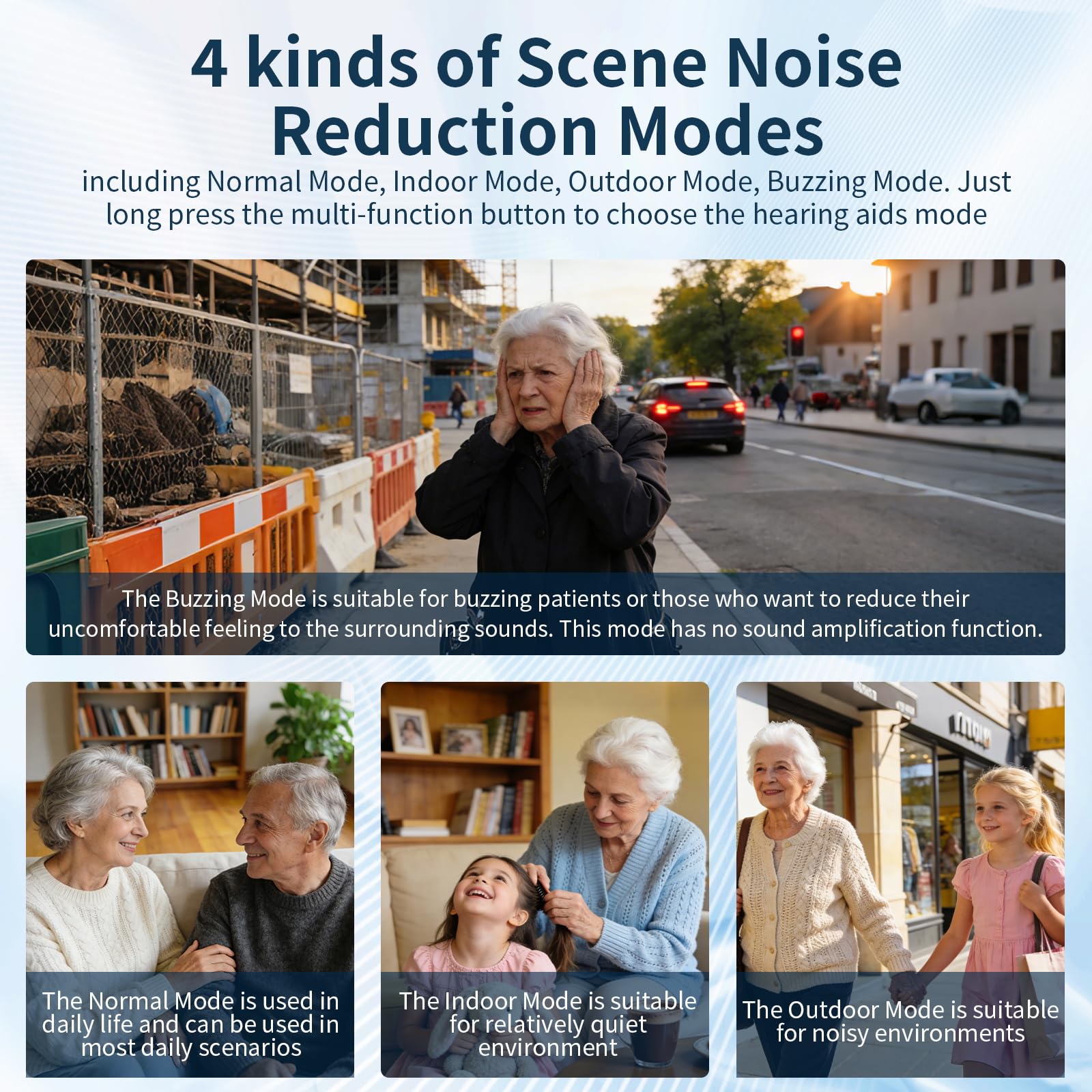 Hearing Aids for Seniors, Clear Sound Hearing Amplifiers for Seniors with Hearing Loss,Intelligent Noise Reduction, Standby 70h,Easy to Use, Comfortable Wearing（White+Red and Blue）