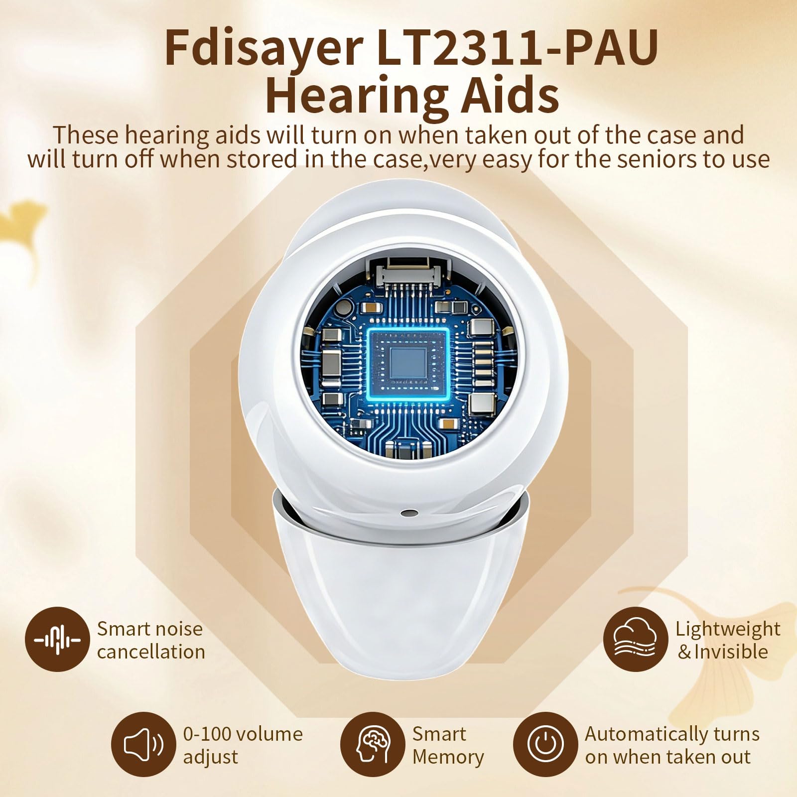Audífonos invisibles con chips digitales de 16 canales, reducción de ruido dual, amplificadores auditivos de sonido claro para personas mayores con control de volumen, color blanco
