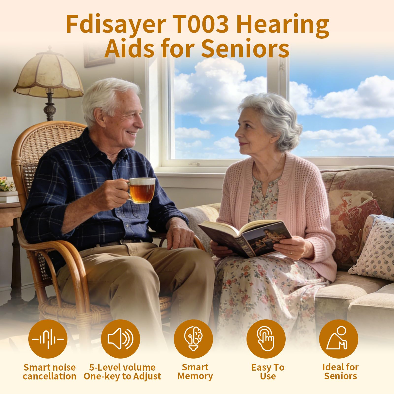 Amplificadores auditivos recargables con cancelación de ruido, audífonos de sonido claro para personas mayores con 5 controles de volumen y 4 tipos de modos (beige)