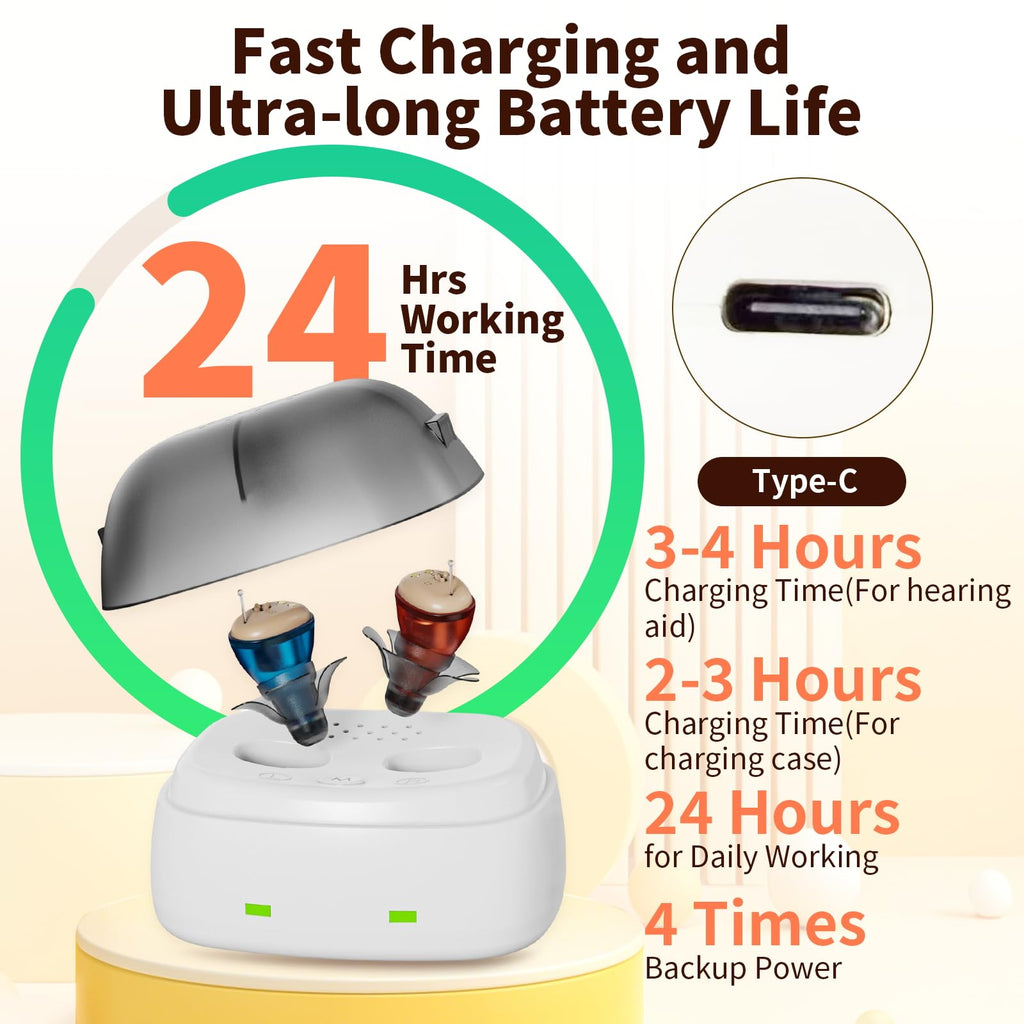 Amplificadores auditivos recargables para personas mayores, audífonos de sonido claro con reducción de ruido y ultra espera las 24 horas