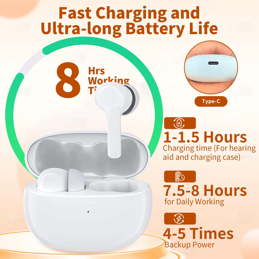 Clear Sound Hearing Aids for Seniors & Adults - Rechargeable Hearing Amplifiers with Noise Cancellation, 7-Level Volume Adjustment & Memory, Comfortable Wearing All Day, 8+ Hours Battery Life