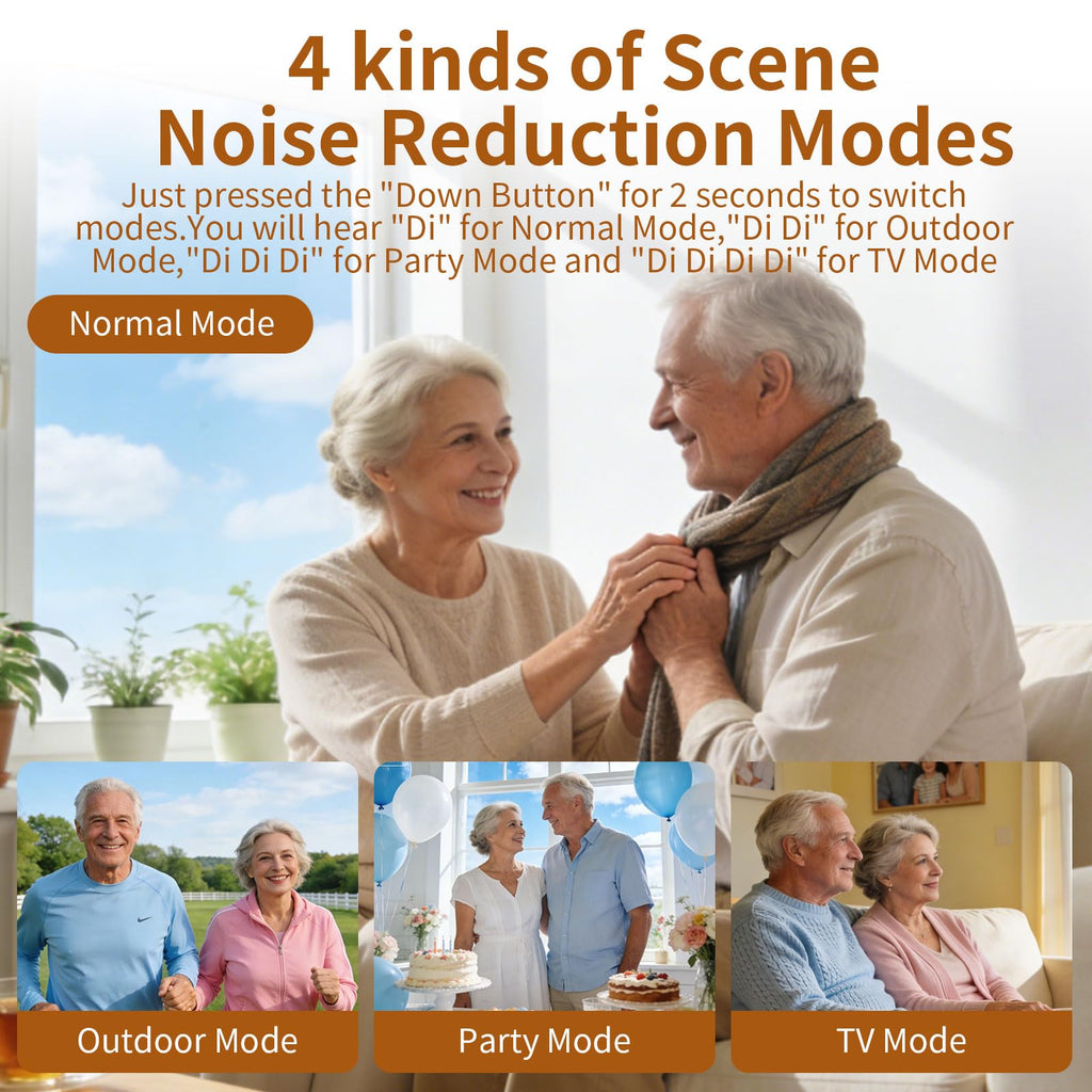 Unsichtbare Hörverstärker, Hörgeräte mit klarem Klang, Geräuschunterdrückung und 4 Modi, Hörgerät für Senioren, einfach zu bedienen 