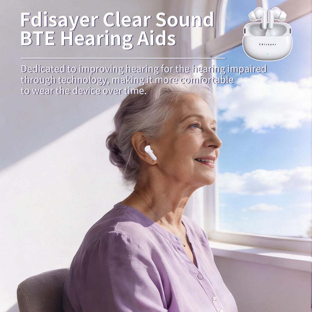 Audífonos de sonido claro para personas mayores, 5 niveles de volumen, amplificadores auditivos recargables con cancelación de ruido y luz indicadora, color blanco